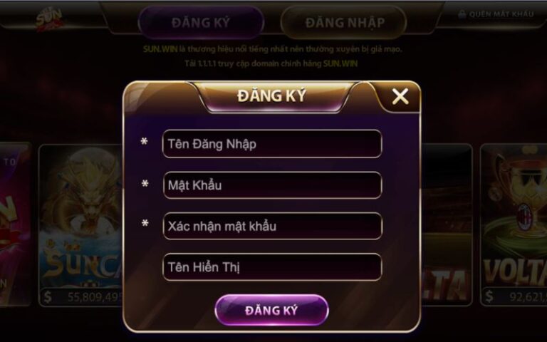 Giao diện đăng ký sunwin